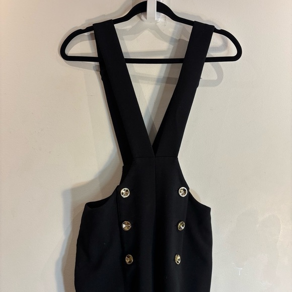 REISS Sz 6 Vittoria Dungaree Wool Blend Jumpsuit Gold Buttons Adjustable Straps - Picture 5 of 15